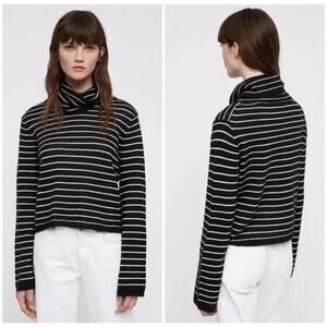 All Saints Black and White Striped Turtleneck Sweater